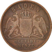 German States, BADEN, Friedrich I, Kreuzer, 1864, VF(30-35), Copper, KM:242
