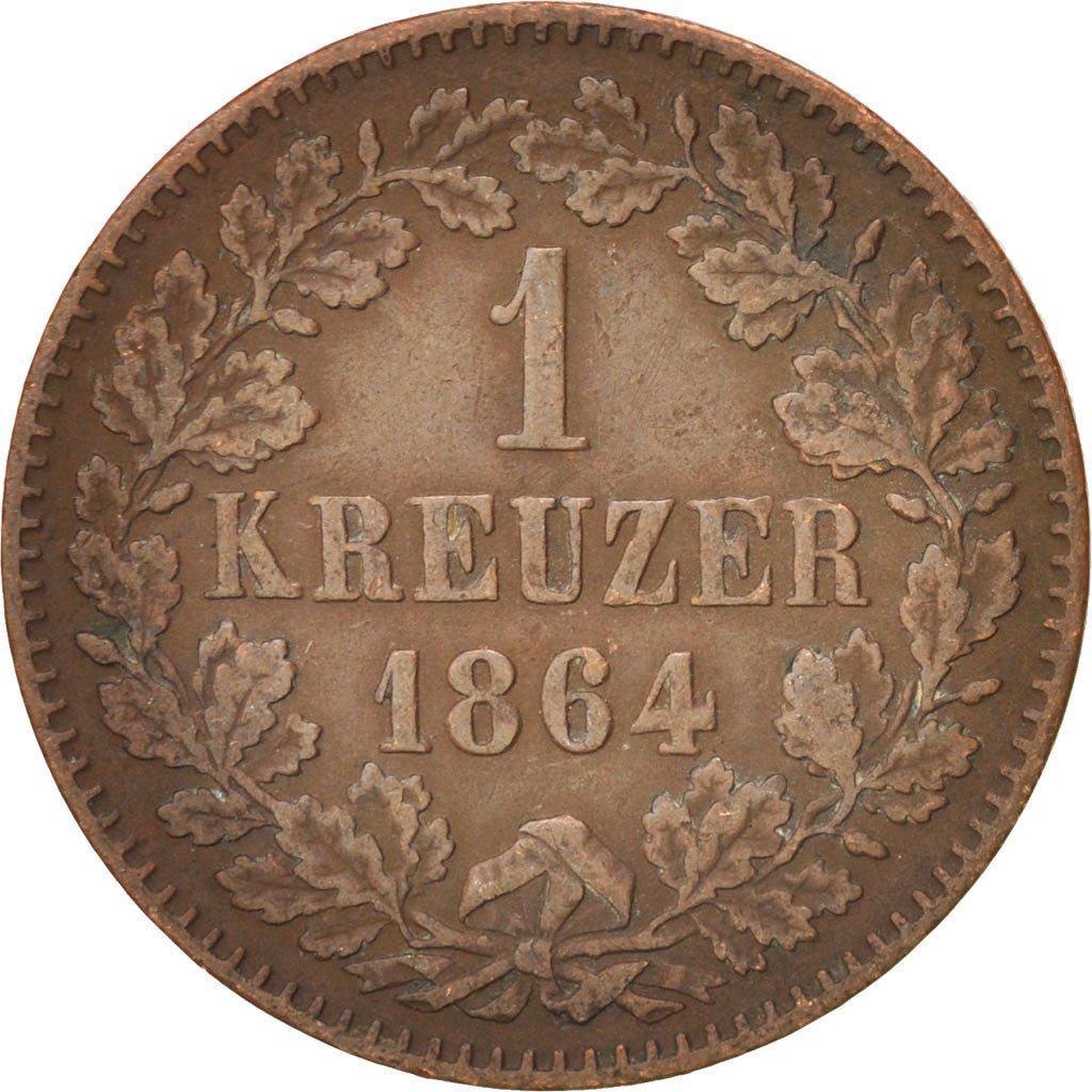 German States, BADEN, Friedrich I, Kreuzer, 1864, VF(30-35), Copper, KM:242