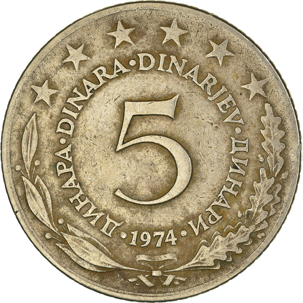 Moneta, Jugosławia, 5 Dinara, 1974