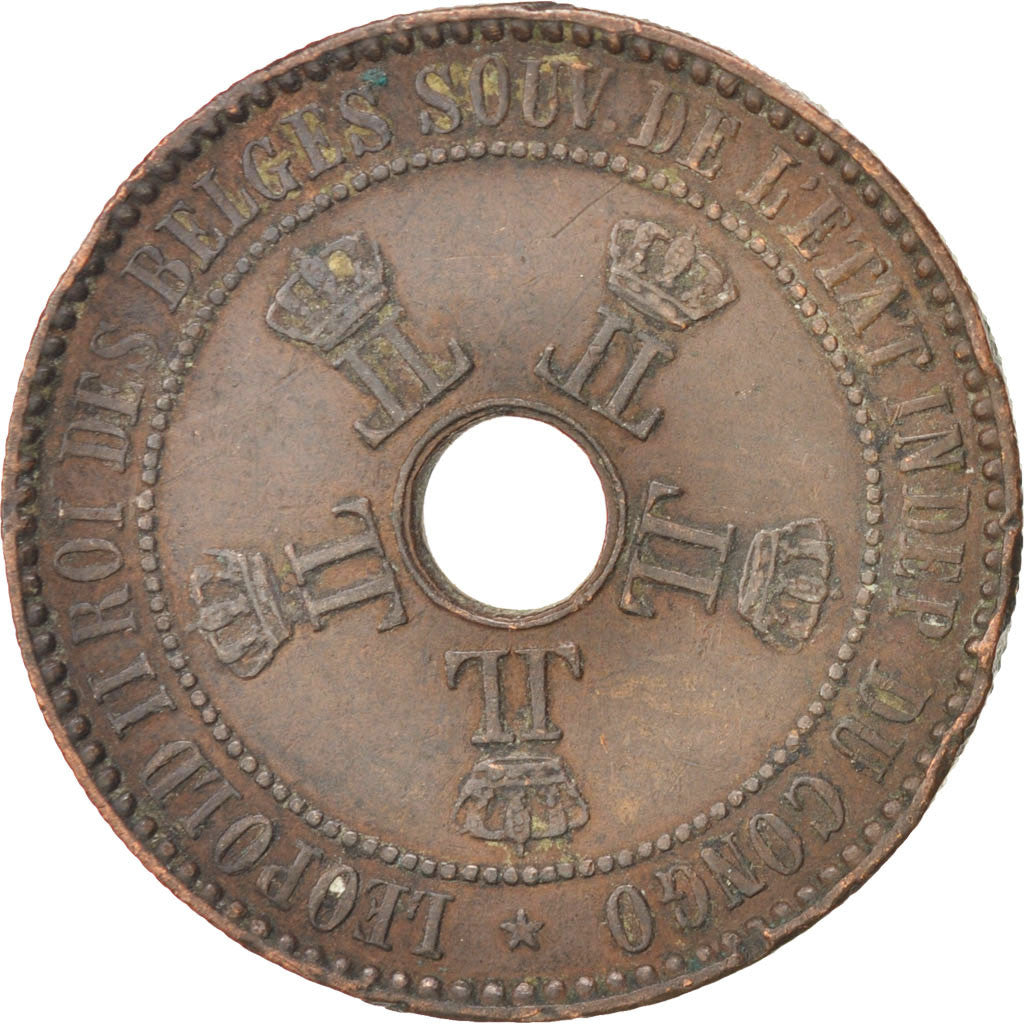 CONGO FREE STATE, Leopold II, 5 Centimes, 1888, VF(30-35), Copper, KM:3
