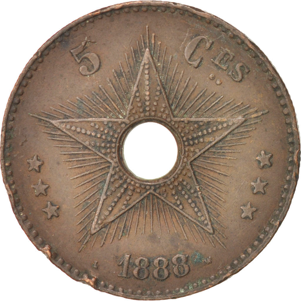 CONGO FREE STATE, Leopold II, 5 Centimes, 1888, VF(30-35), Copper, KM:3