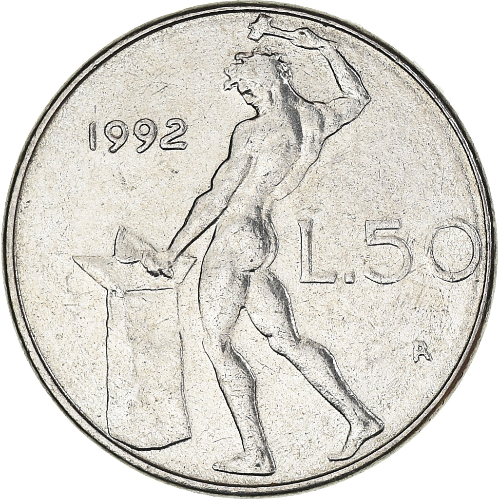 Münze, Italien, 50 Lire, 1992