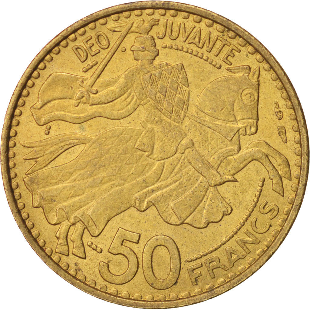 Monaco, Rainier III, 50 Francs, Cinquante, 1950, Paris, EF(40-45), Aluminum-B...