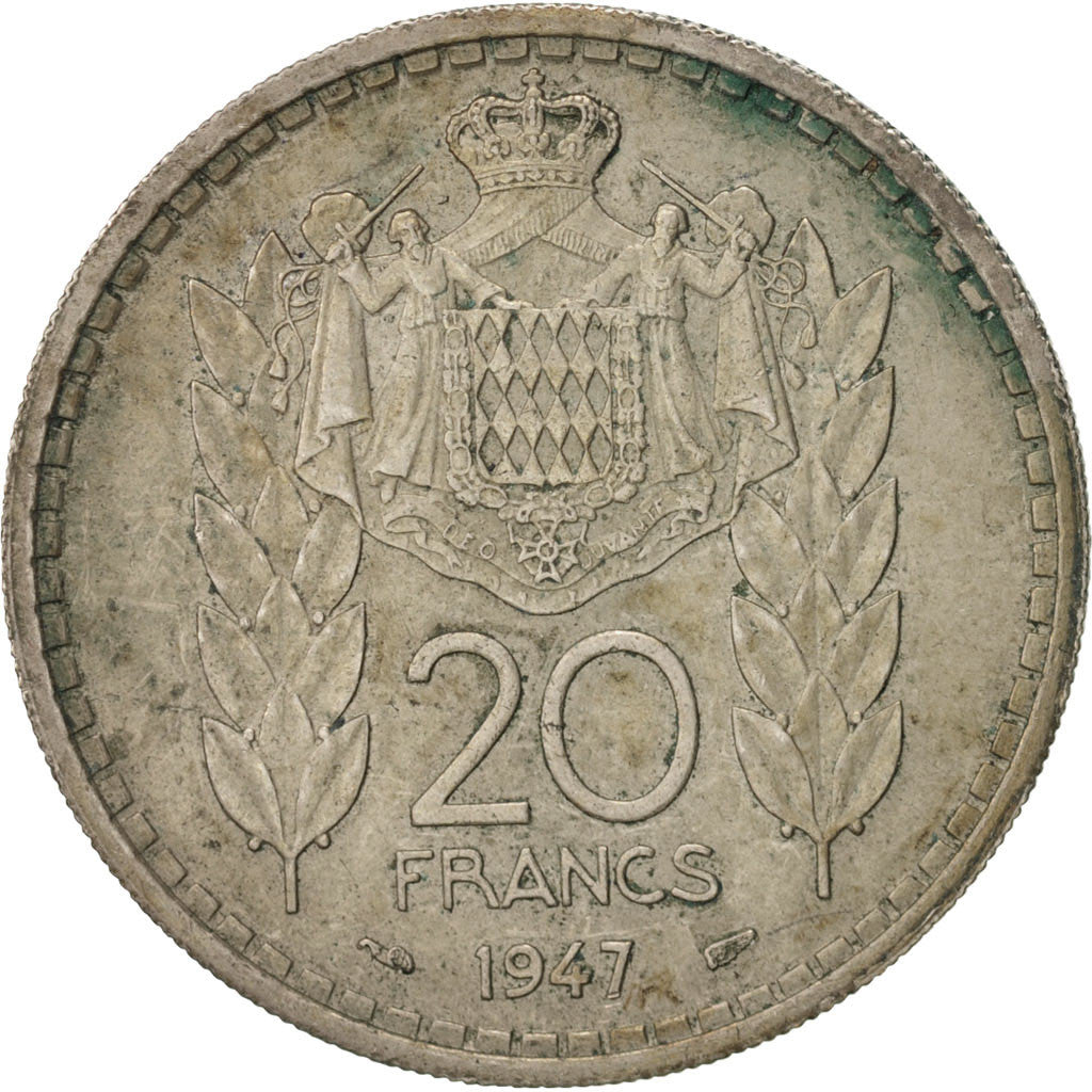 Monaco, Louis II, 20 Francs, Vingt, 1947, Paris, EF(40-45), Copper-nickel, KM...