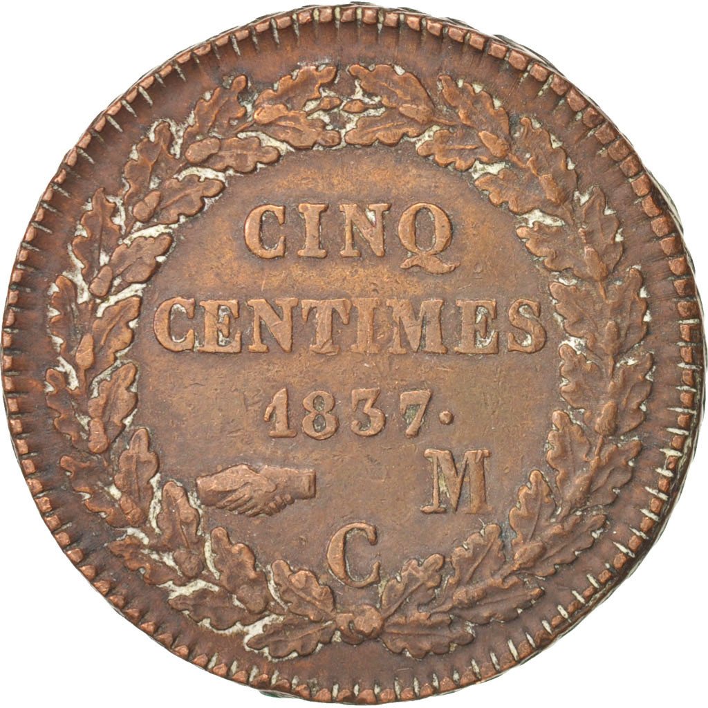 Monaco, Honore V, 5 Centimes, 1837, VF(30-35), Copper, KM:95.2a