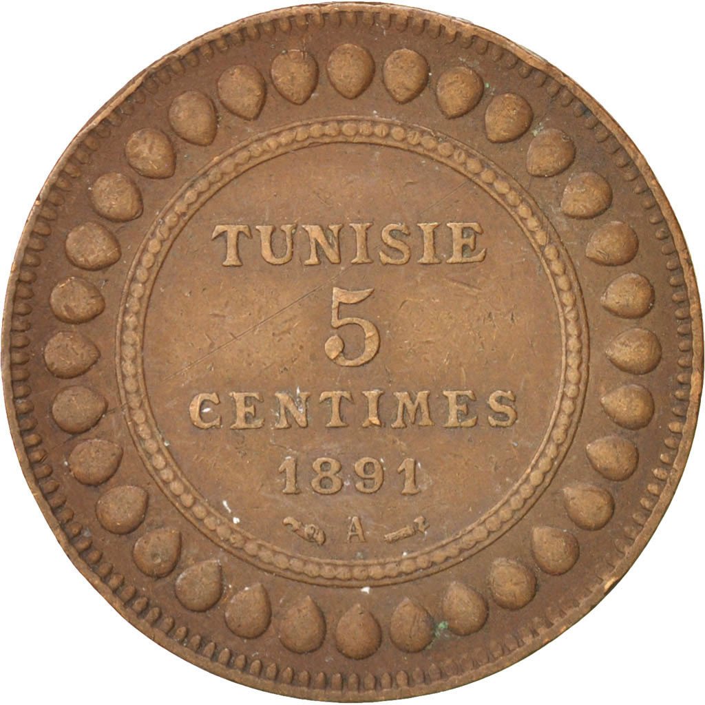 Tunisia, Ali Bey, 5 Centimes, 1891, Paris, EF(40-45), Bronze, KM:221