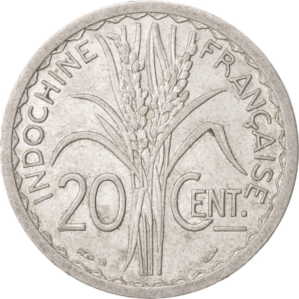 FRENCH INDO-CHINA, 20 Cents, 1945, Beaumont - Le Roger, EF(40-45), Aluminum,...
