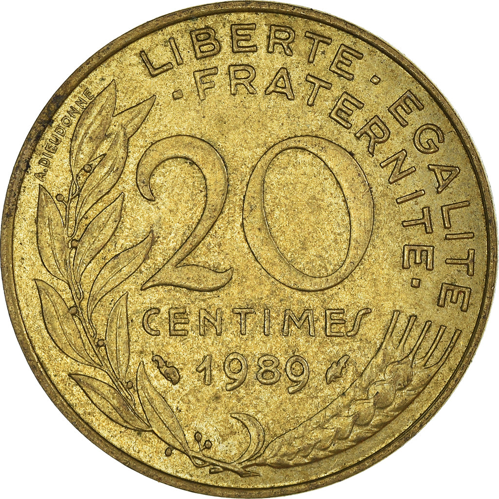Moeda, França, 20 Centimes, 1989