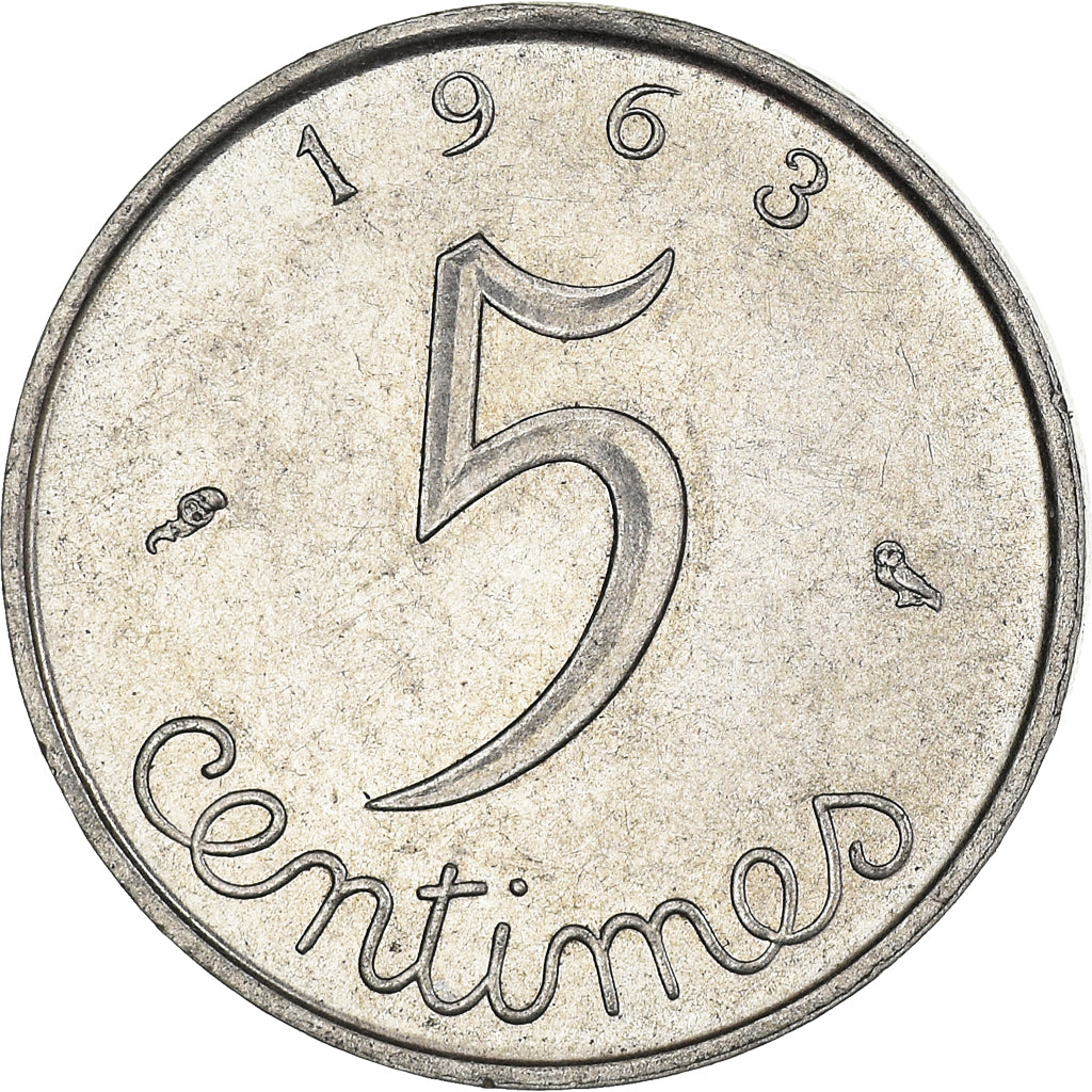 Moneta, Francja, 5 Centimes, 1963