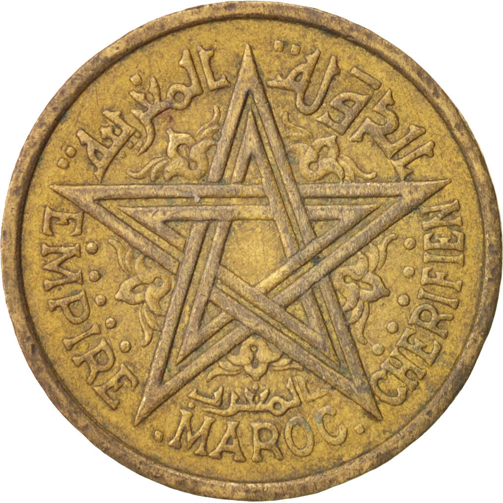 Coin, Morocco, Mohammed V, 2 Francs, 1945, Paris, EF(40-45), Aluminum-Bronze