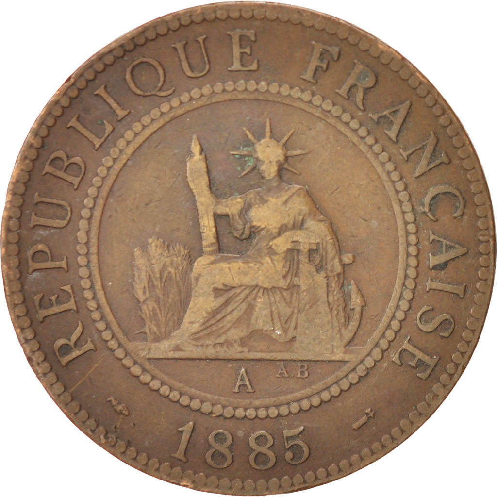 FRENCH COCHIN CHINA, Cent, 1885, Paris, VF(30-35), Bronze, KM:3
