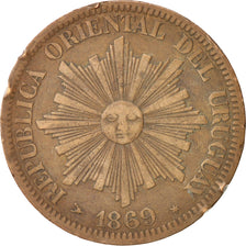 Coin, Uruguay, 4 Centesimos, 1869, Uruguay Mint, Birmingham, VF(30-35), Bronze