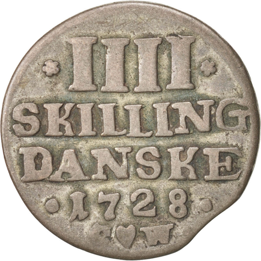 Denmark, Frederik IV, 4 Skilling, 1728, VF(20-25), Silver, KM:526