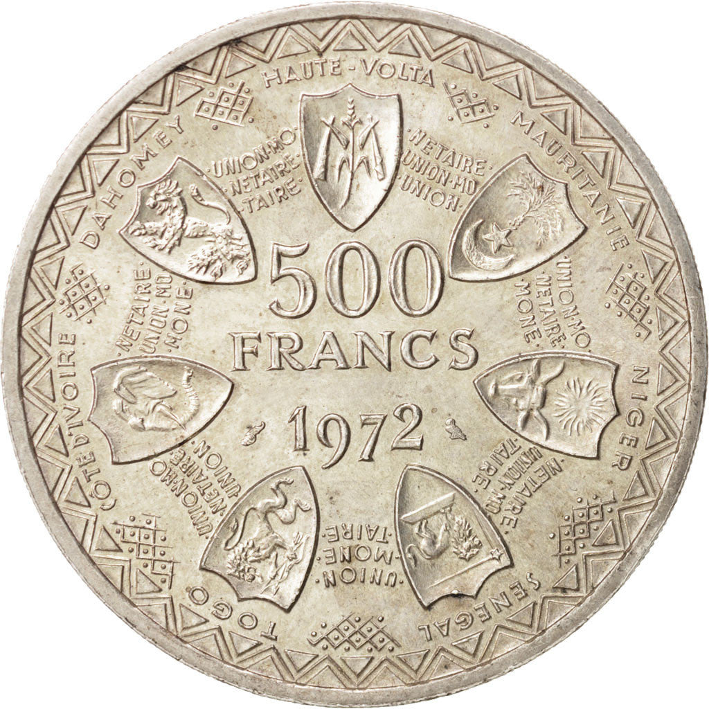 West African States, 500 Francs, 1972, Paris, AU(55-58), Silver, KM:7