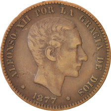 Spain, Alfonso XII, 10 Centimos, 1877, EF(40-45), Bronze, KM:675