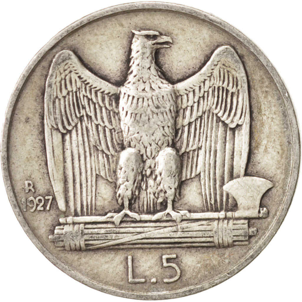 Italy, Vittorio Emanuele III, 5 Lire, 1927, Rome, EF(40-45), Silver, KM:67.1