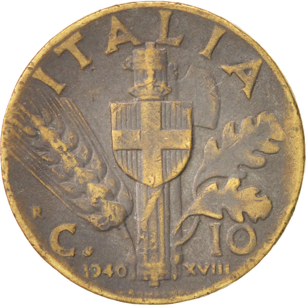Italy, Vittorio Emanuele III, 10 Centesimi, 1940, Rome, VF(30-35), Aluminum-B...