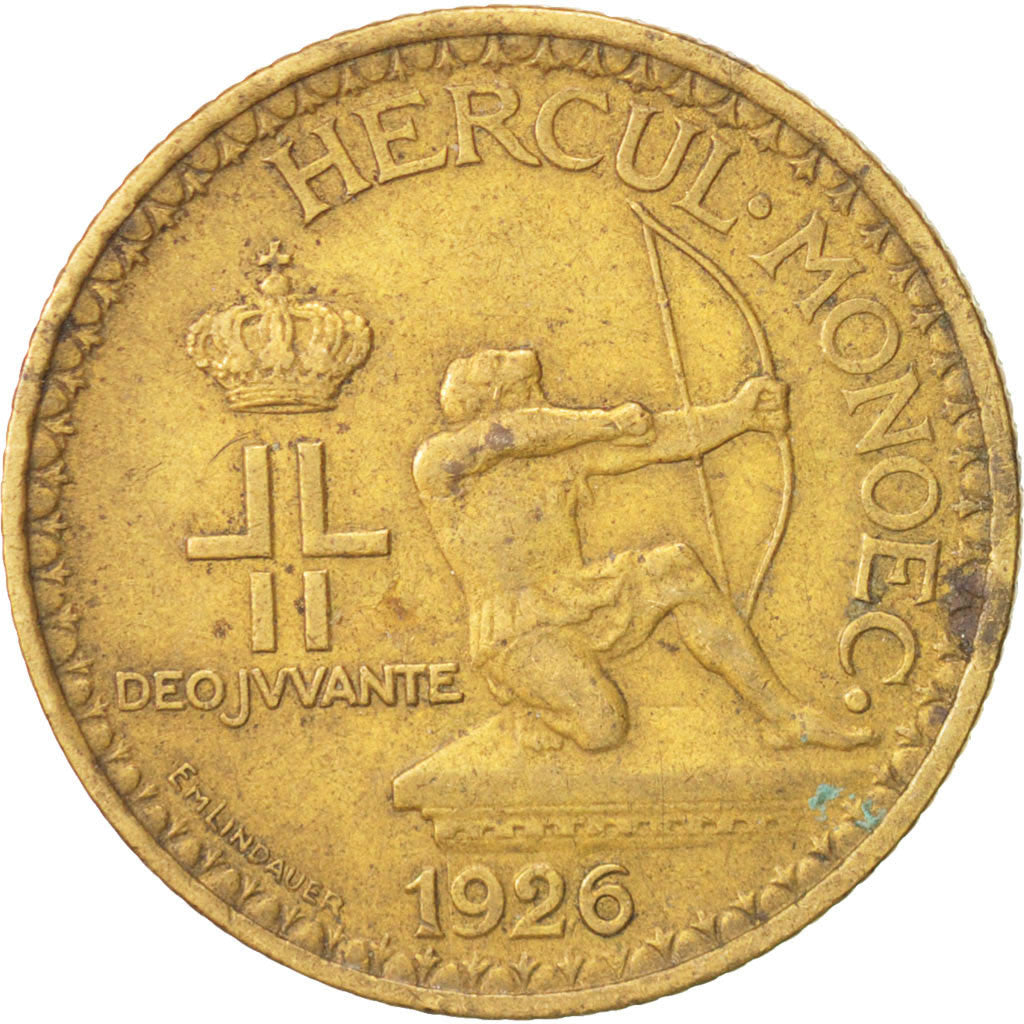 Monaco, Louis II, 2 Francs, 1926, Poissy, EF(40-45), Aluminum-Bronze, KM:115