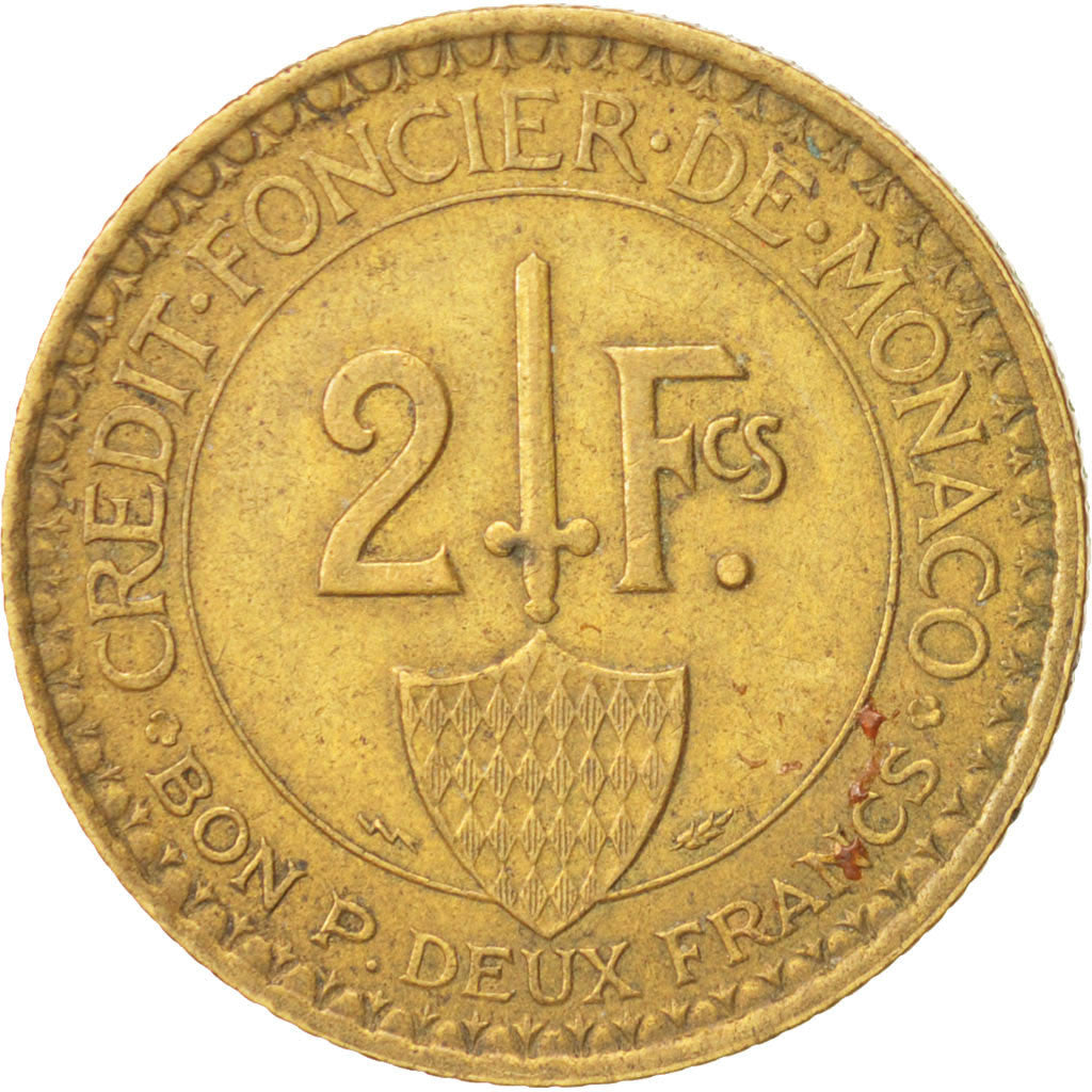 Monaco, Louis II, 2 Francs, 1926, Poissy, EF(40-45), Aluminum-Bronze, KM:115