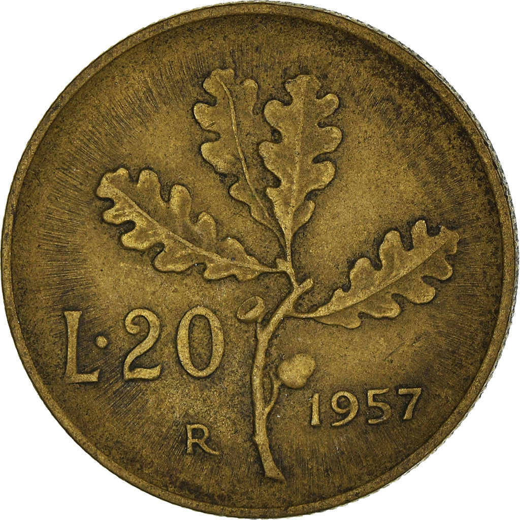 Münze, Italien, 20 Lire, 1957