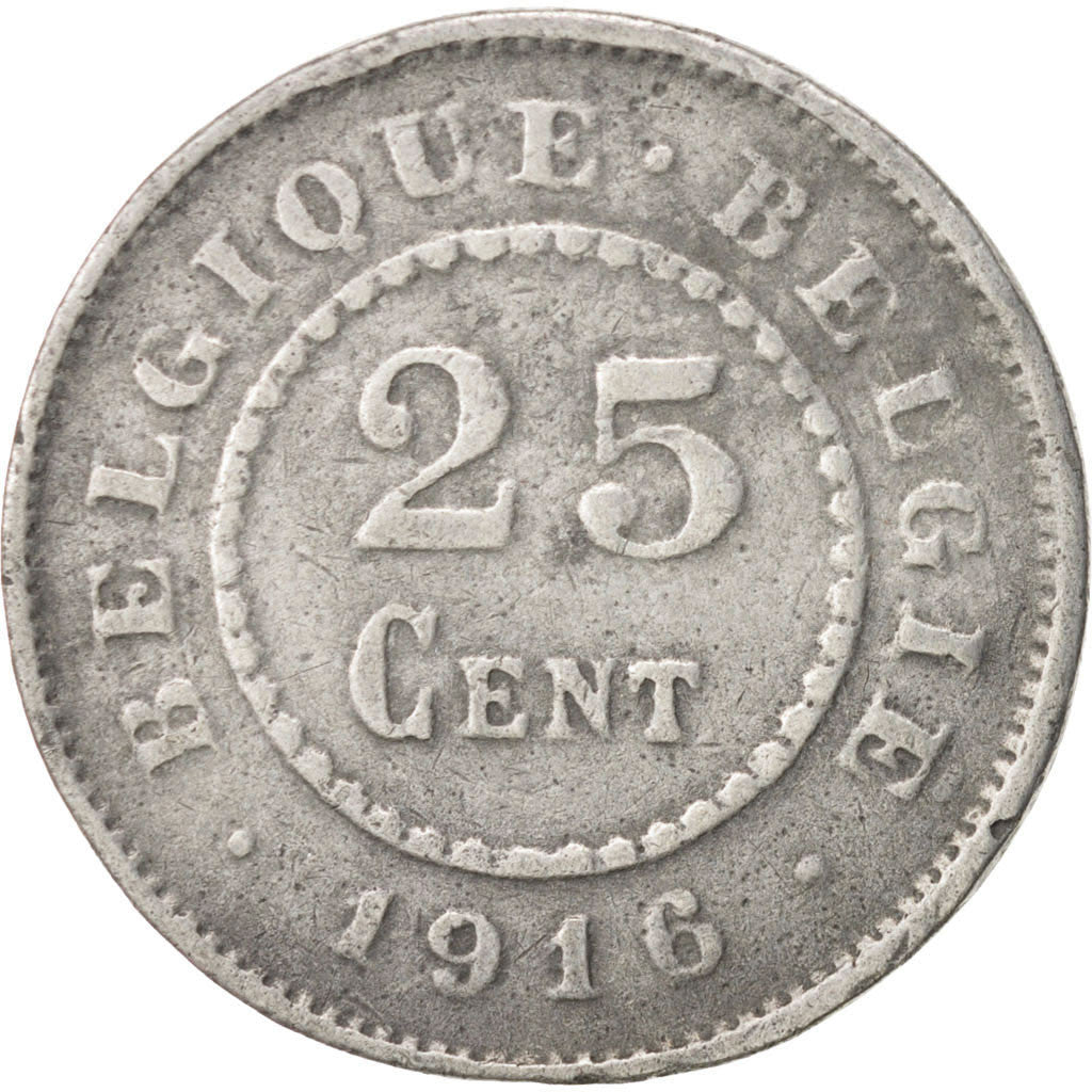 Belgium, 25 Centimes, 1916, VF(30-35), Zinc, KM:82