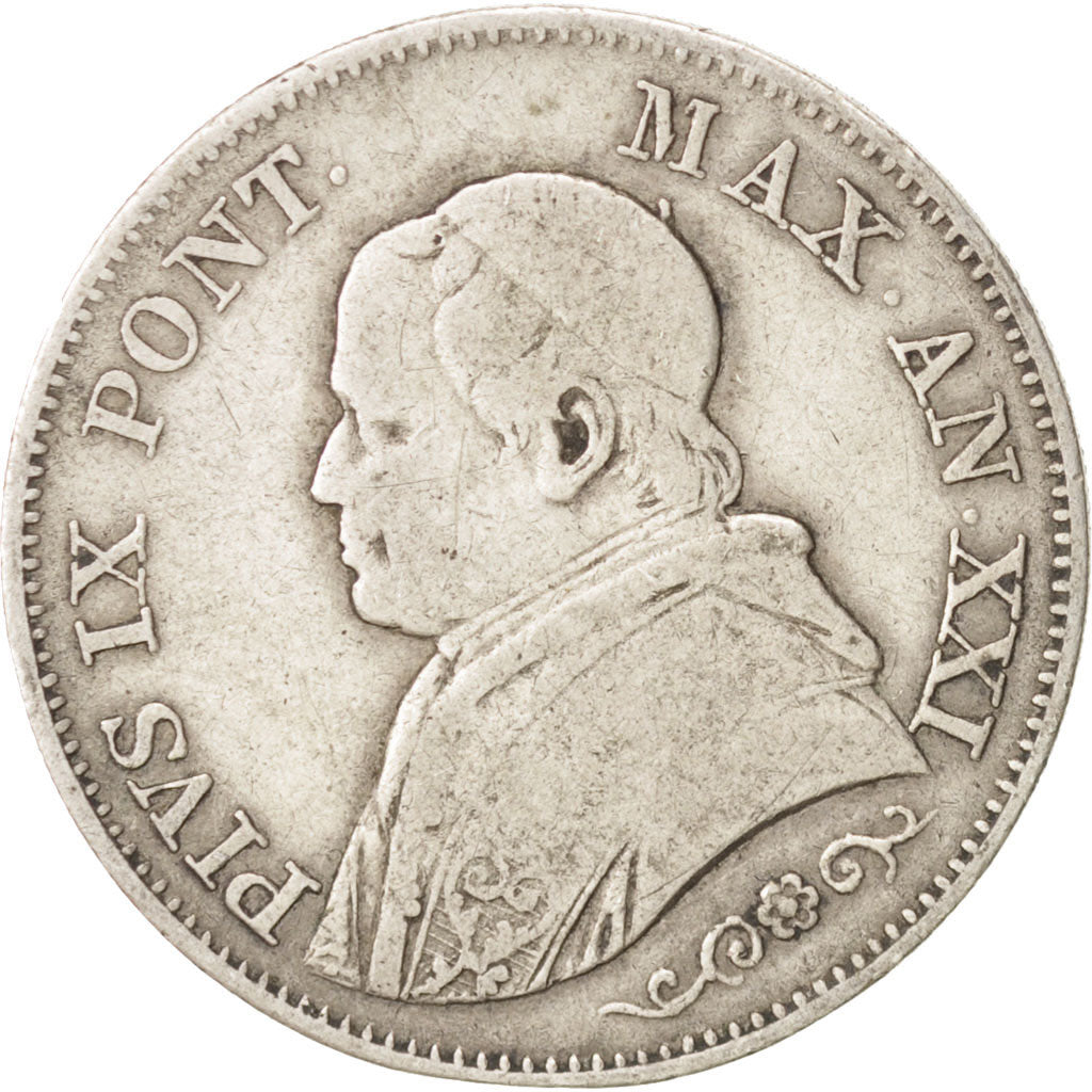 Munten, Italiaanse staten, PAPAL STATES, Pius IX, Lira, 1866, Roma, FR, Zilver