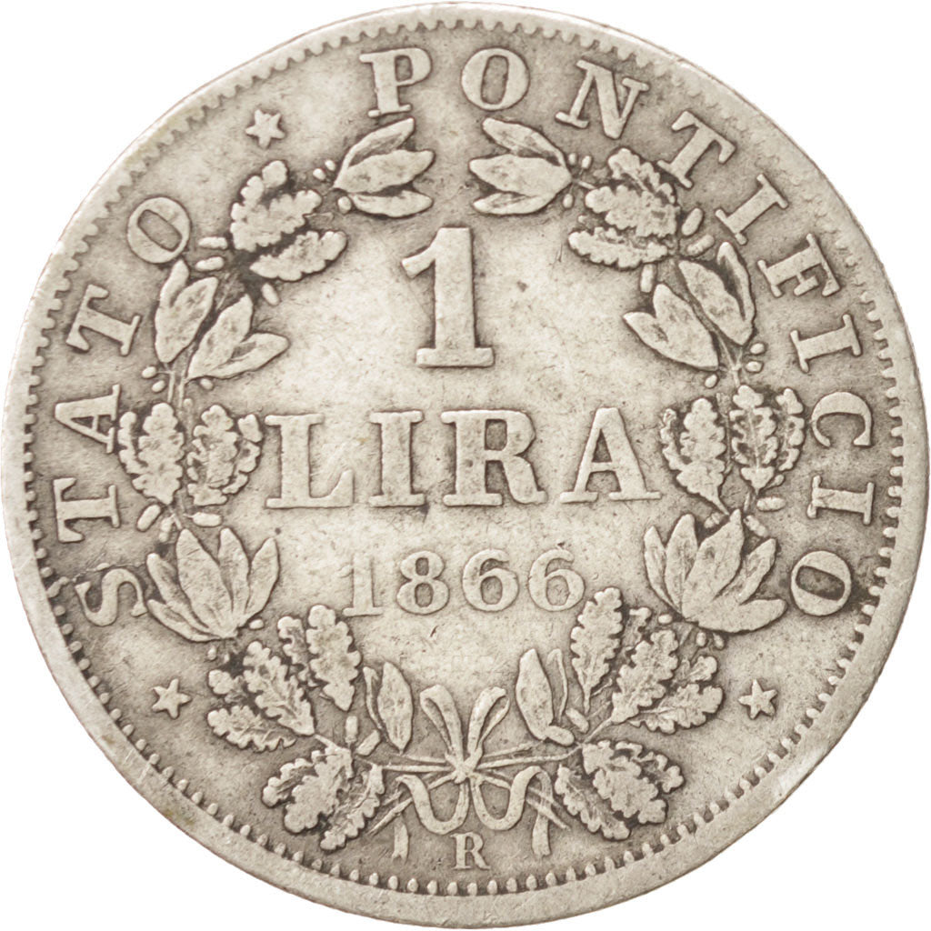 Munten, Italiaanse staten, PAPAL STATES, Pius IX, Lira, 1866, Roma, FR, Zilver