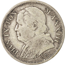 ITALIAN STATES, PAPAL STATES, Pius IX, Lira, 1868, Roma, VF(30-35), Silver, K...