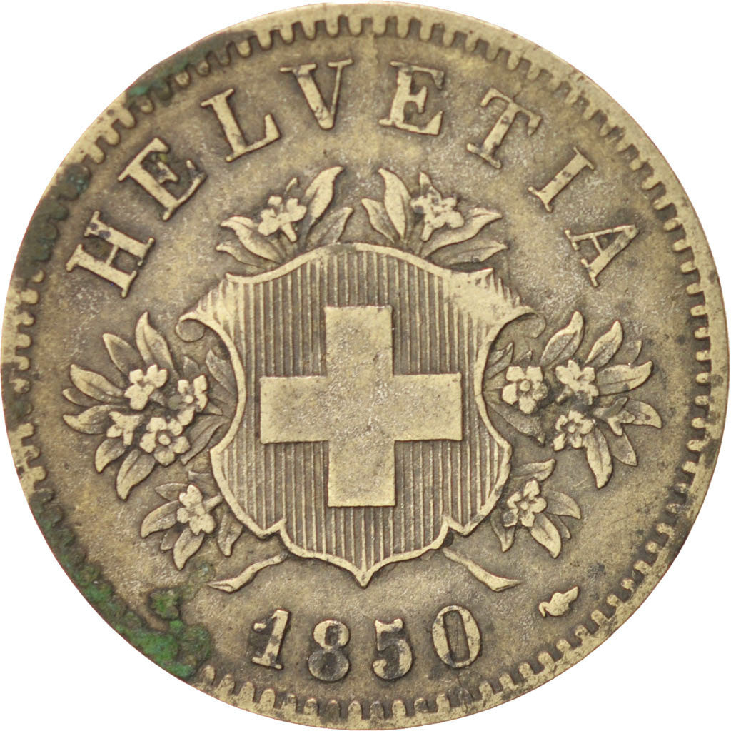 Switzerland, 20 Rappen, 1850, Strasbourg, VF(30-35), Billon, KM:7