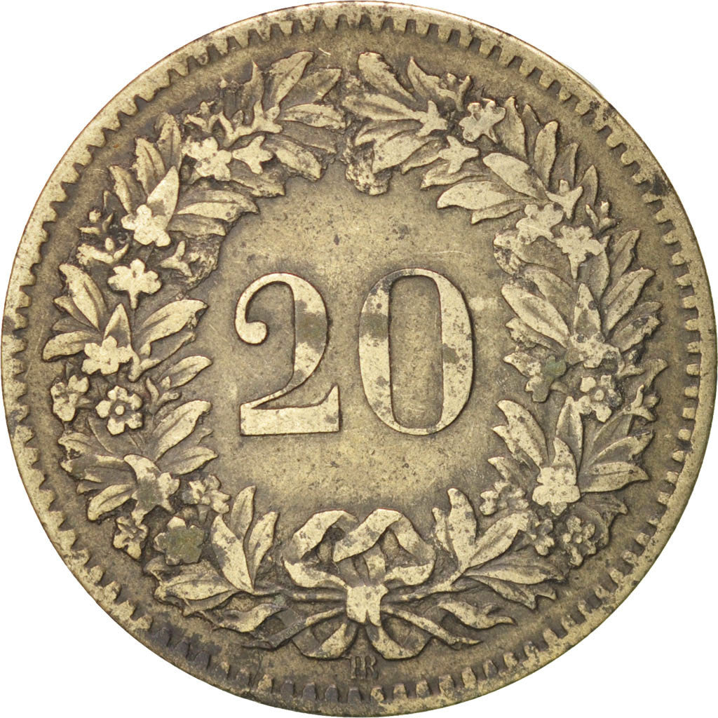 Switzerland, 20 Rappen, 1850, Strasbourg, VF(30-35), Billon, KM:7