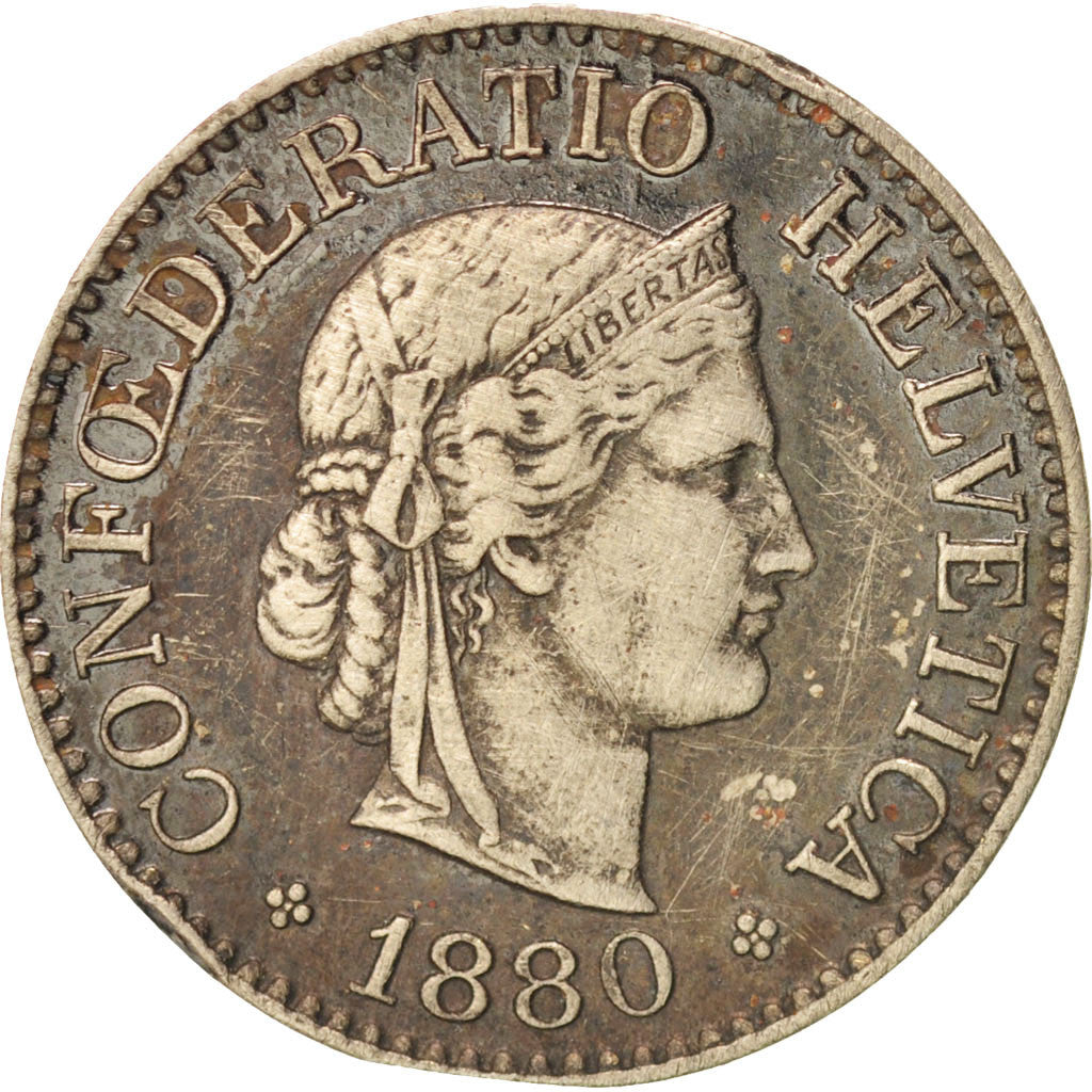 Switzerland, 10 Rappen, 1880, Bern, VF(30-35), Copper-nickel, KM:27