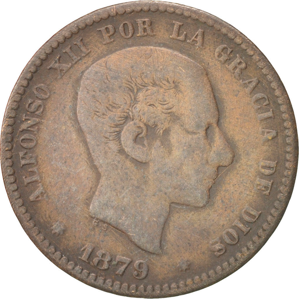 Spain, Alfonso XII, 5 Centimos, 1879, VF(20-25), Bronze, KM:674