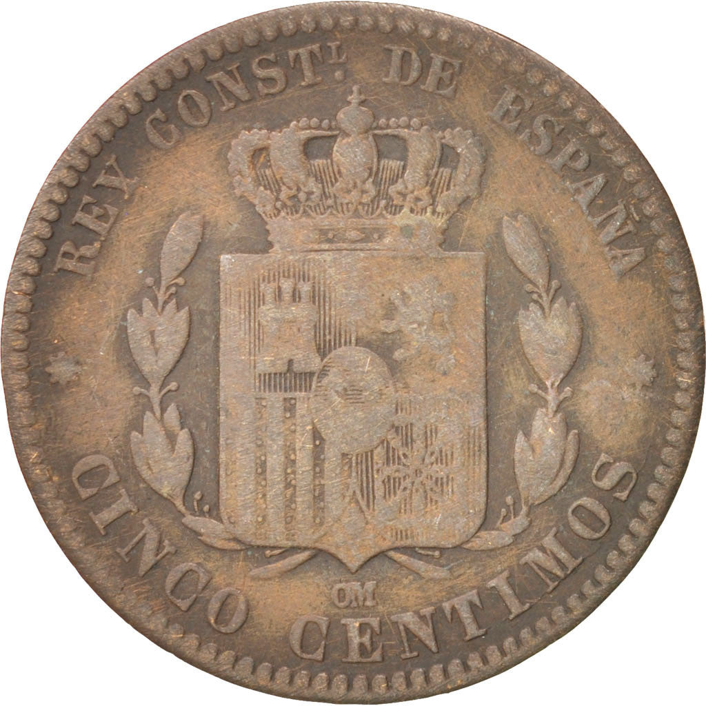 Spain, Alfonso XII, 5 Centimos, 1879, VF(20-25), Bronze, KM:674