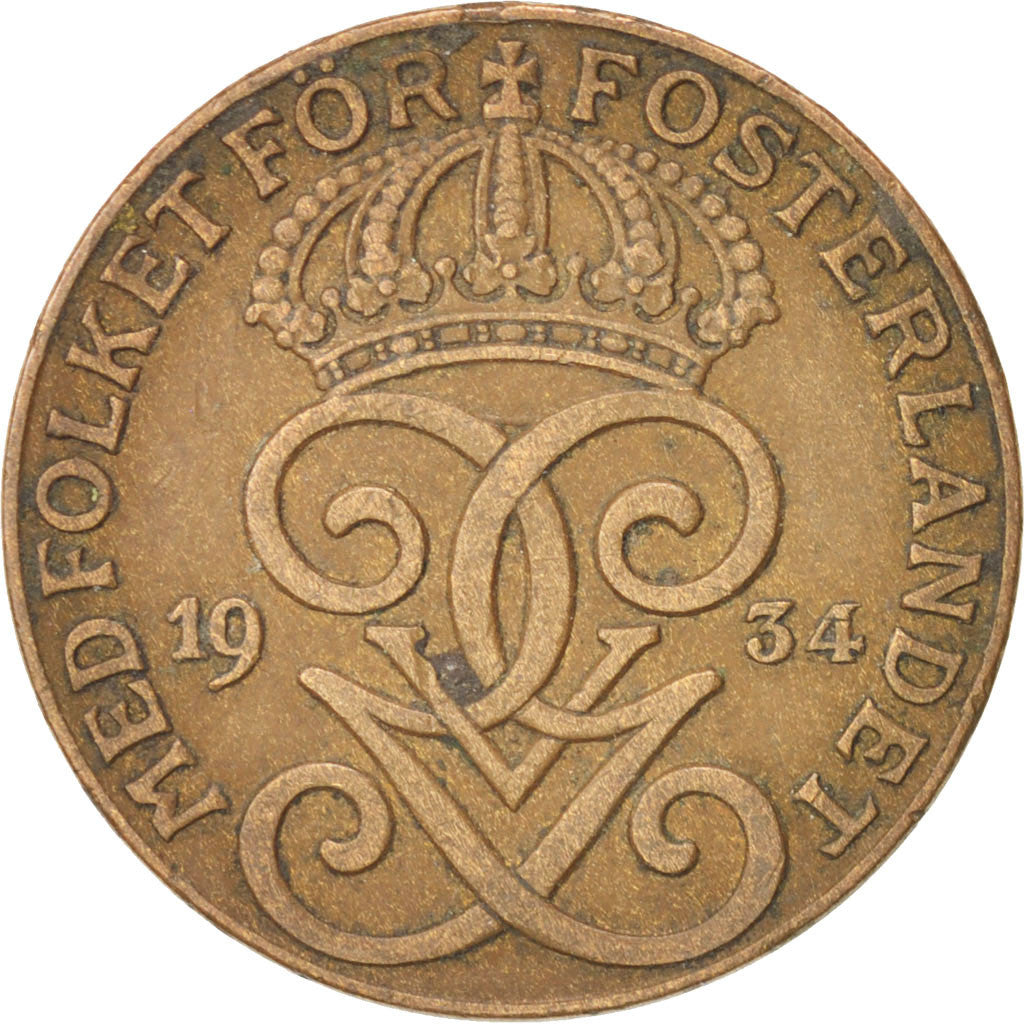 Monnaie, Suède, Gustaf V, 2 Öre, 1934, TTB, Bronze, KM:778