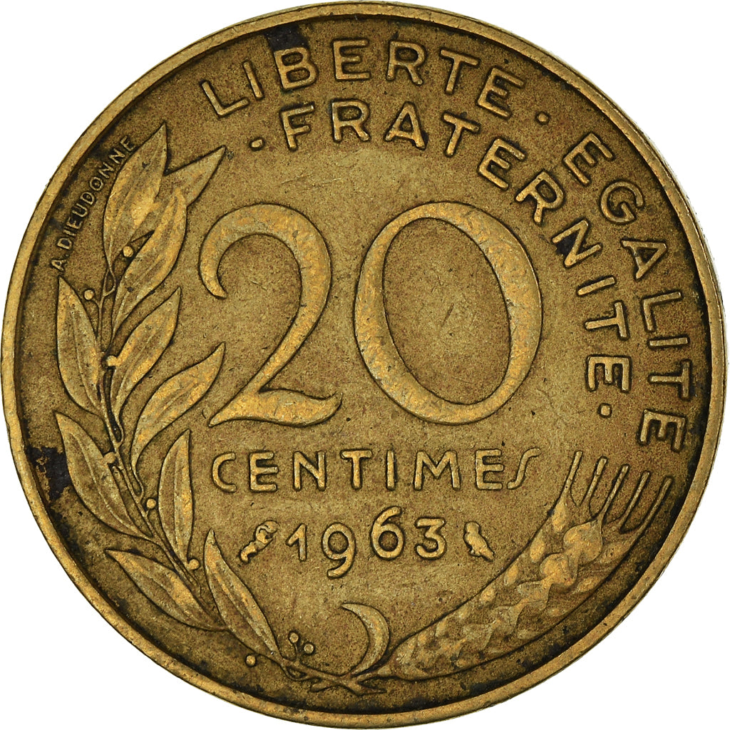 Moeda, França, 20 Centimes, 1963