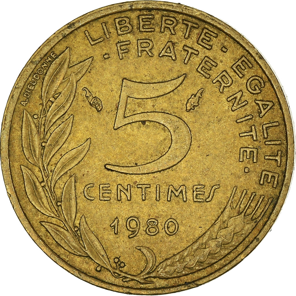 Moeda, França, 5 Centimes, 1980