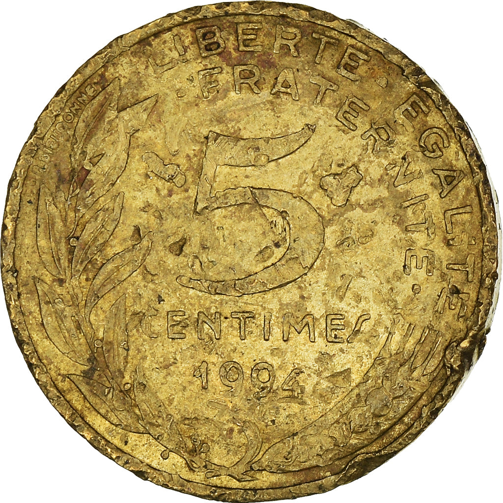 Moeda, França, 5 Centimes, 1994