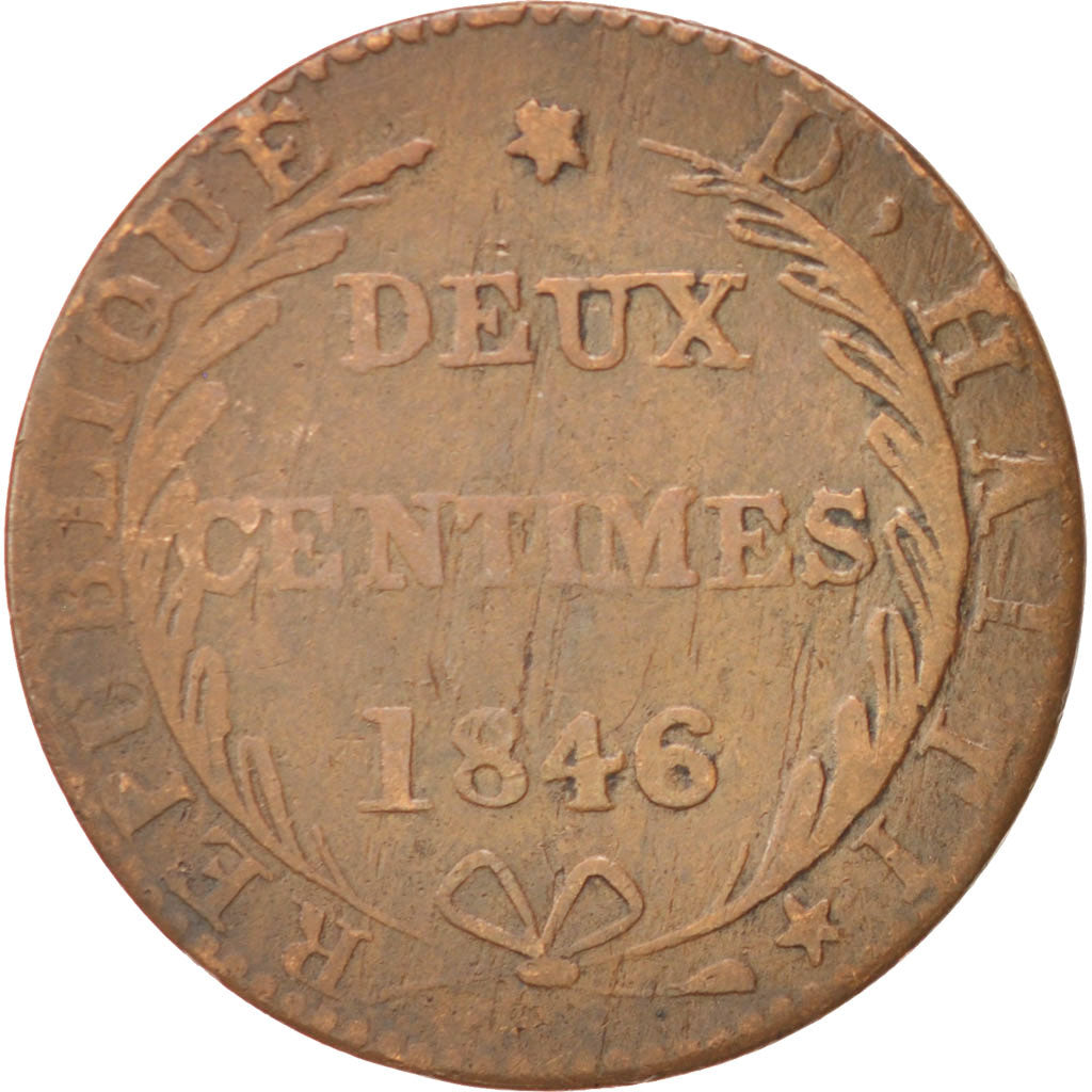 Haiti, 2 Centimes, 1846, VF(30-35), Copper, KM:27.1