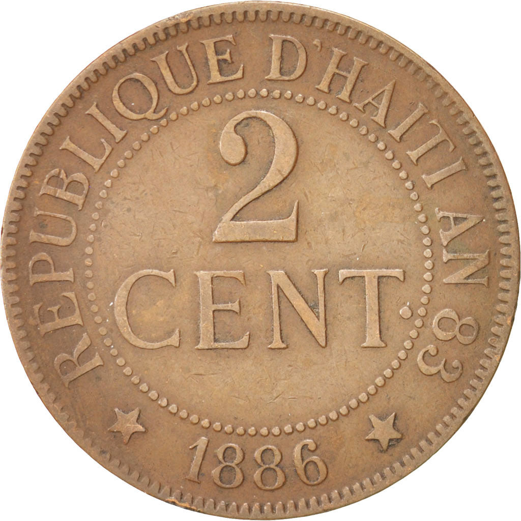 Haiti, 2 Centimes, 1886, EF(40-45), Bronze, KM:49