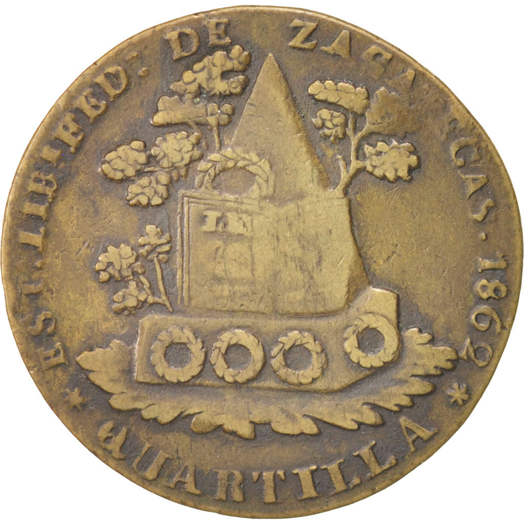 Mexico, 1/4 Real, Un Quarto/Una Quartilla, 1862, Zacatecas, VF(30-35), Brass,...