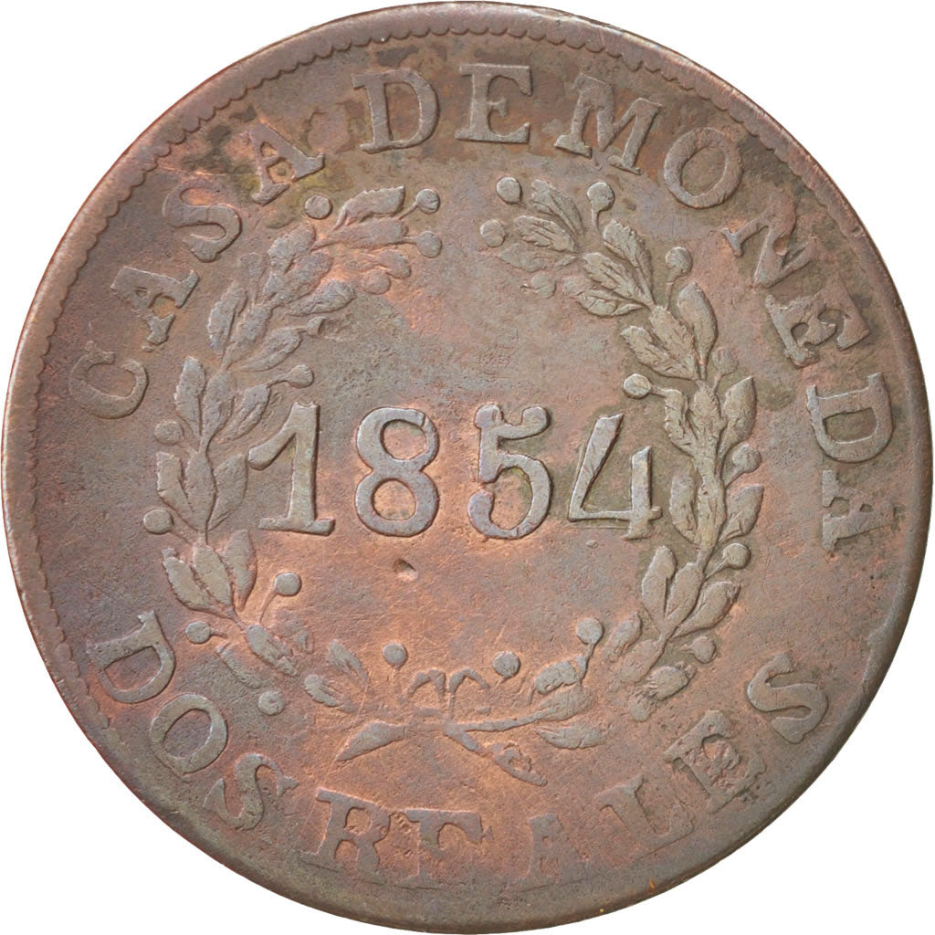 Argentina, BUENOS AIRES, 2 Réales, 1854, VF(30-35), Copper, KM:9