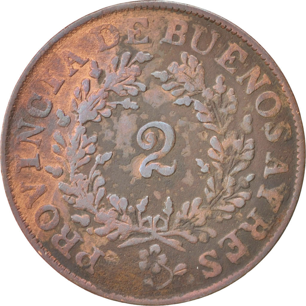 Argentina, BUENOS AIRES, 2 Réales, 1854, VF(30-35), Copper, KM:9