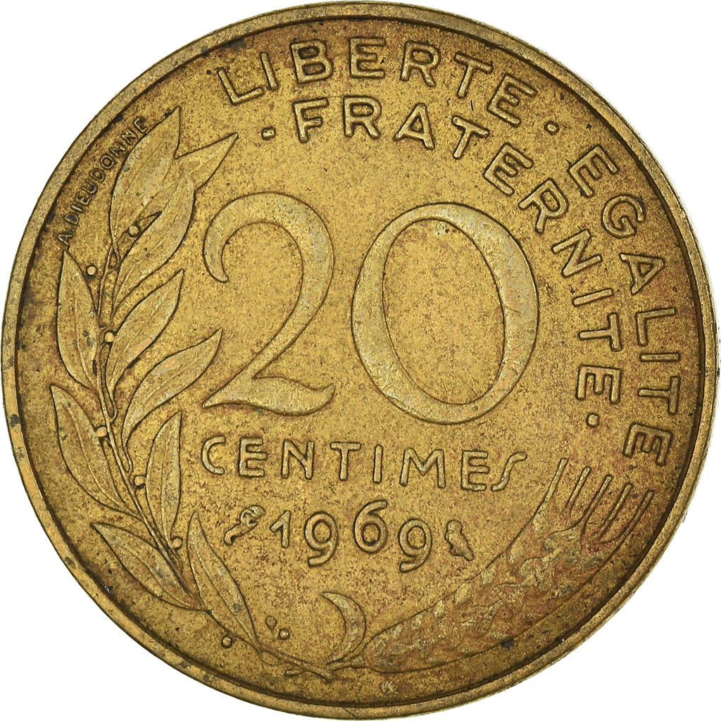 Munten, Frankrijk, 20 Centimes, 1969