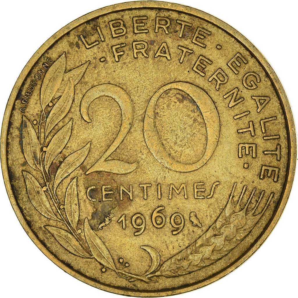 Munten, Frankrijk, 20 Centimes, 1969