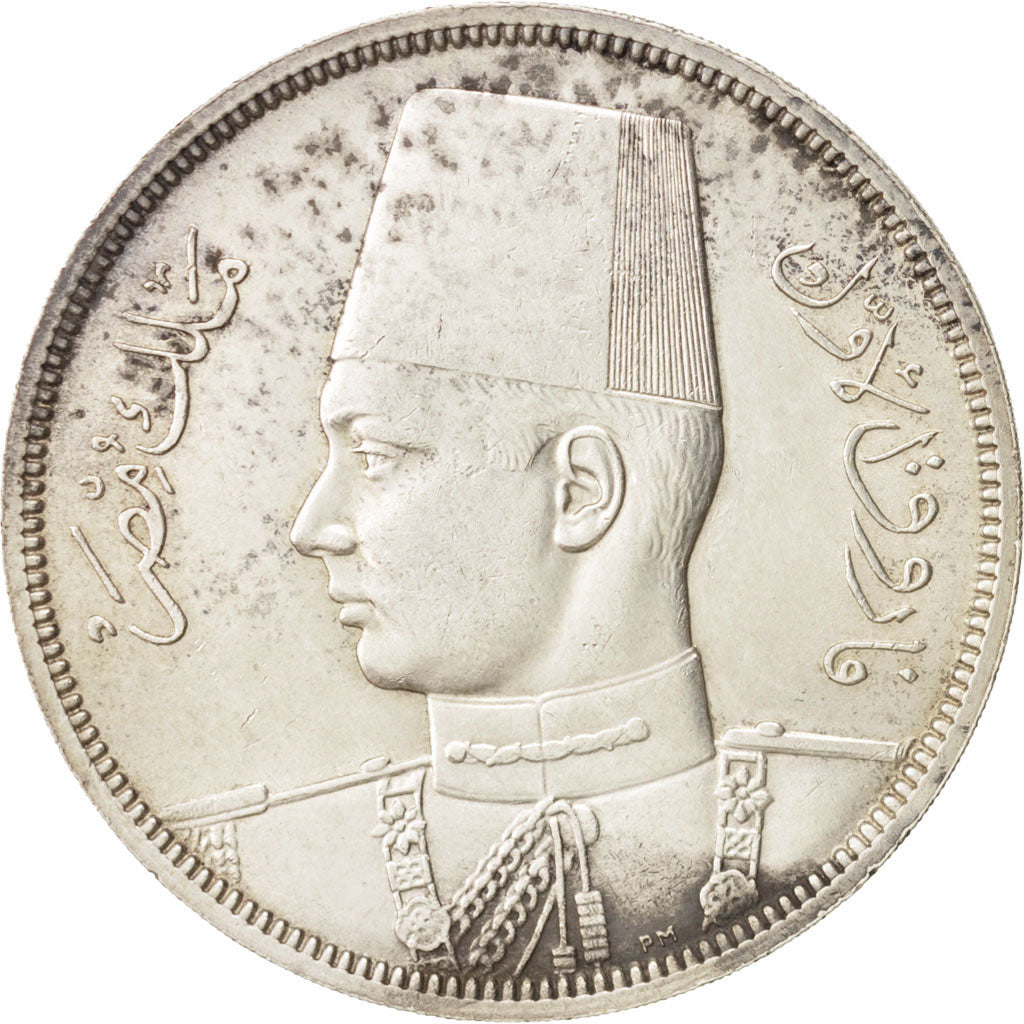 Egypt, Farouk, 10 Piastres, 1939, British Royal Mint, AU(55-58), Silver, KM:367