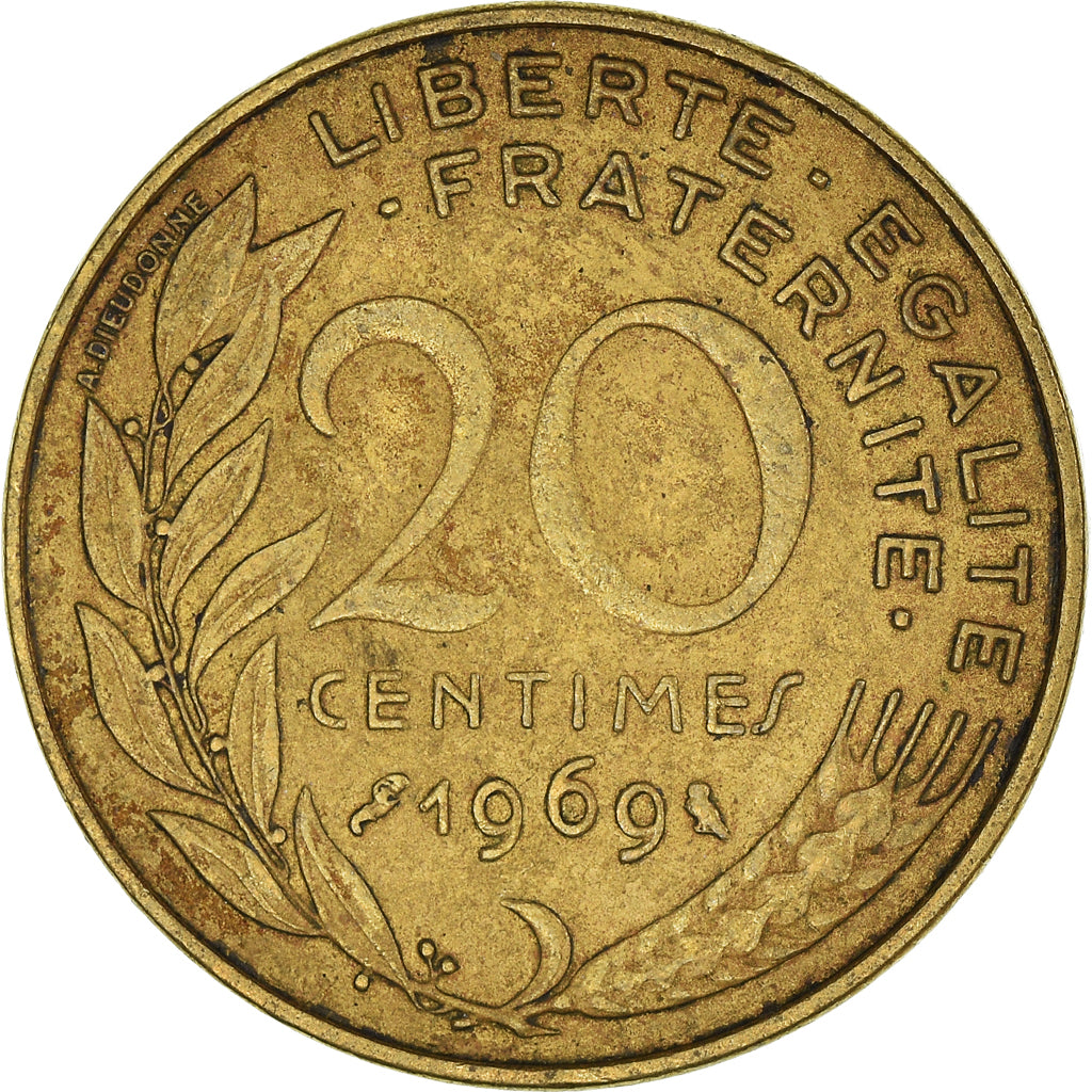 Munten, Frankrijk, 20 Centimes, 1969