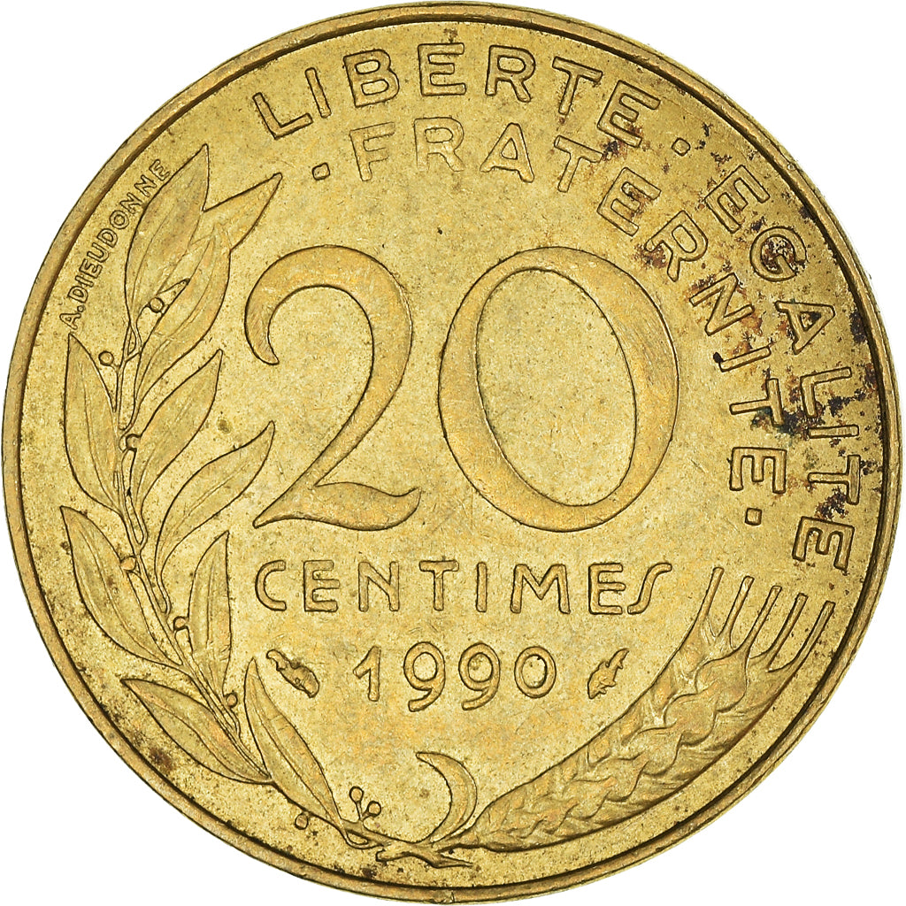 Moeda, França, 20 Centimes, 1990