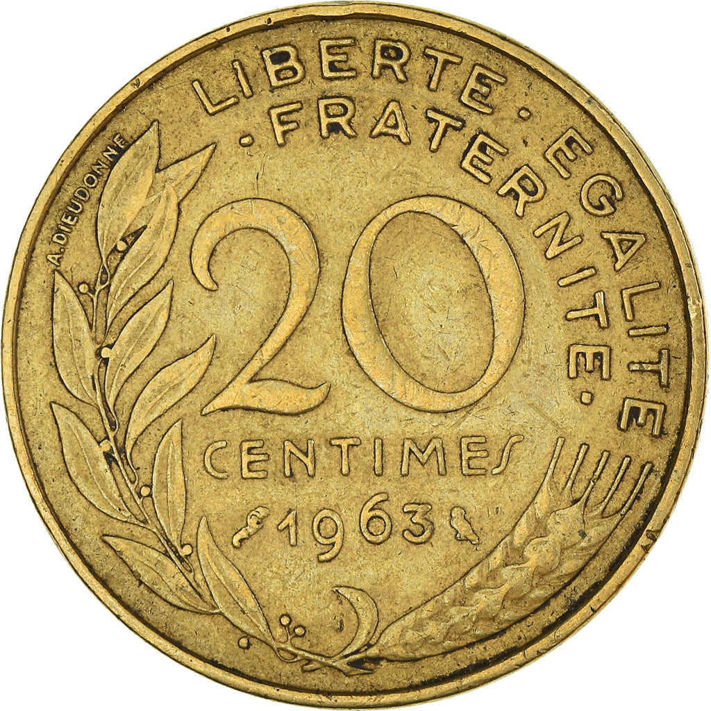 Moeda, França, 20 Centimes, 1963