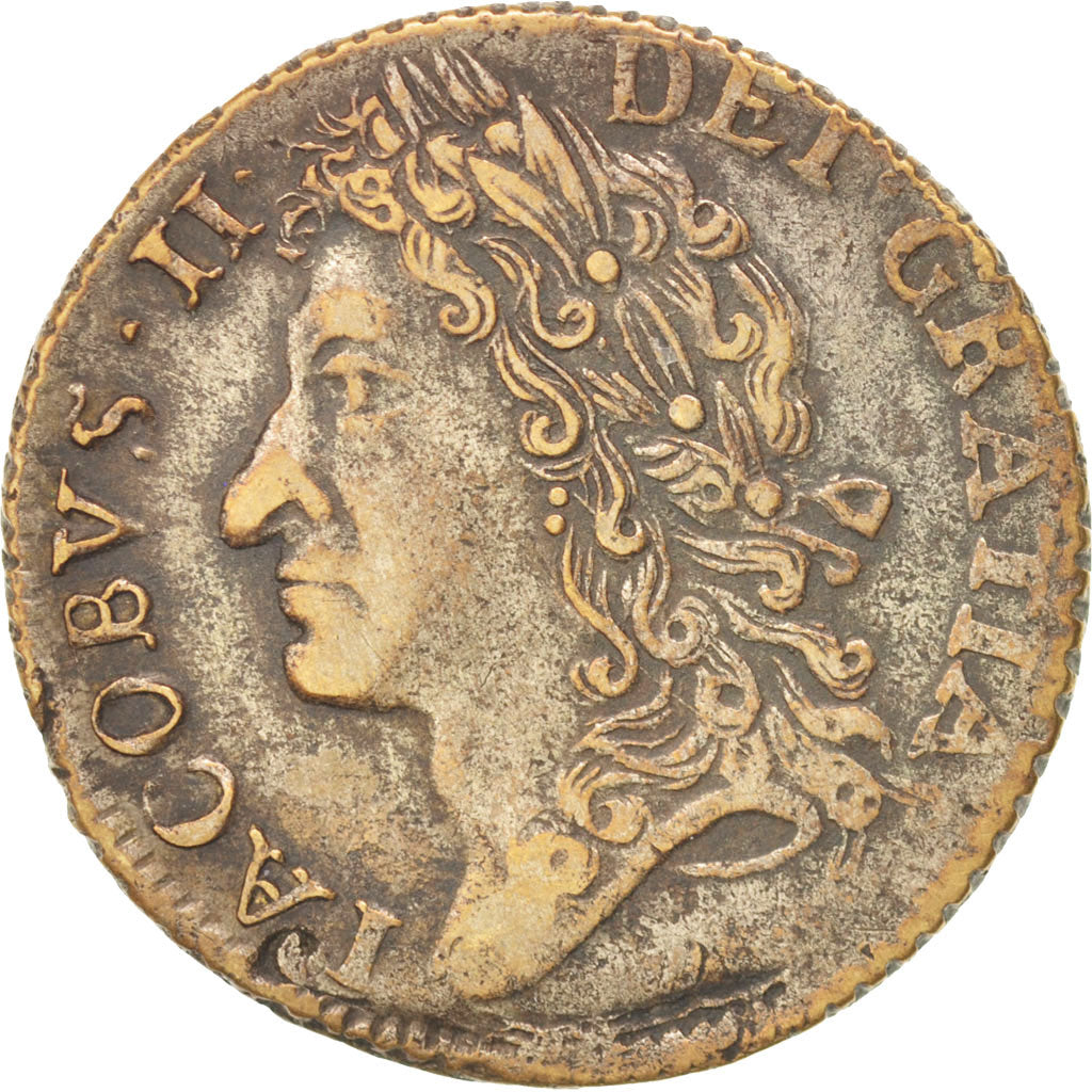 Moneda, Irlanda, Shilling, 1689, MBC, Latón, KM:94