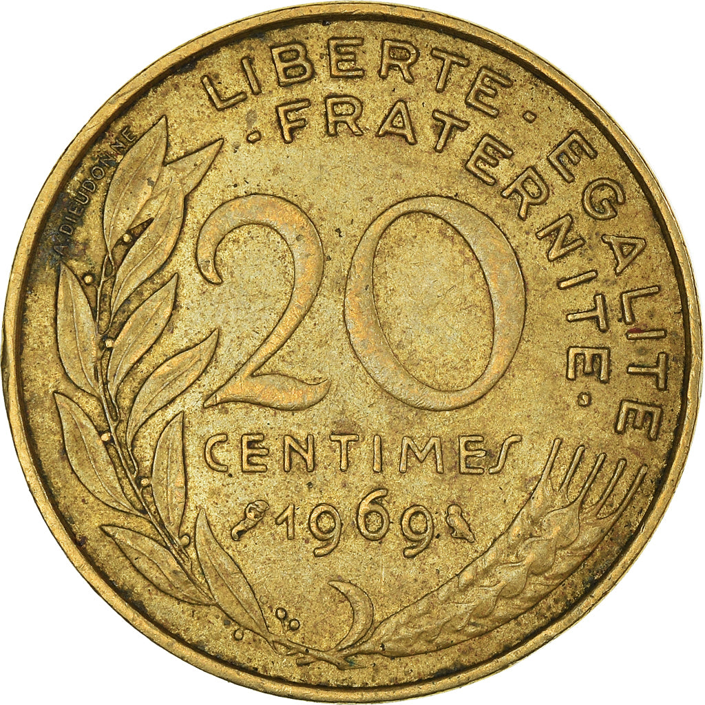Moeda, França, 20 Centimes, 1969